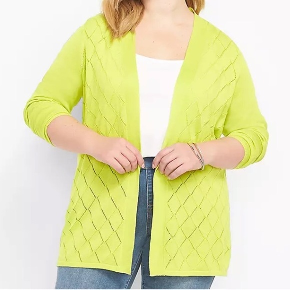 Lane Bryant Green Knit Open-Front Long Sleeve Open Front Cardigan Size 14/16 - Picture 1 of 11